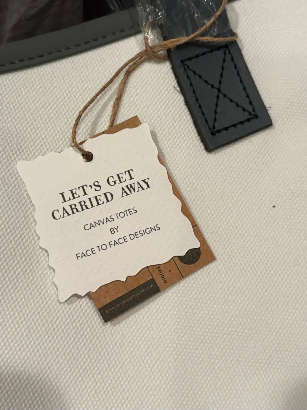 “On Holiday” Canvas Tote Bag - White with Black Trim NWT